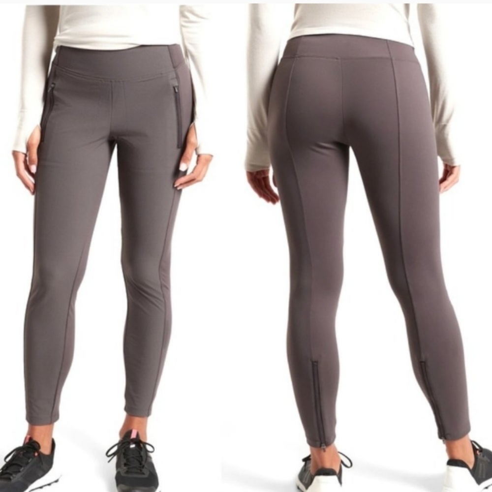 Athleta Headlands‎ Hybrid Tight Women’s Sz 2 Taupe Zip Pockets Athletic Pants